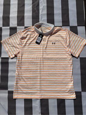 Under Armour Men’s White Red & Orange Striped Polo Shirt Size 2XL NWT